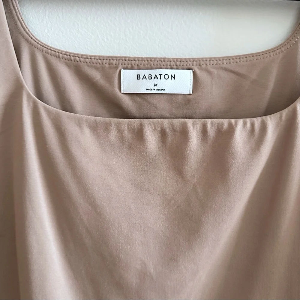 NWT Aritzia Babaton Brown Contour Tank Capsule Minimalist Square neck Bodysuit M - Picture 3 of 5